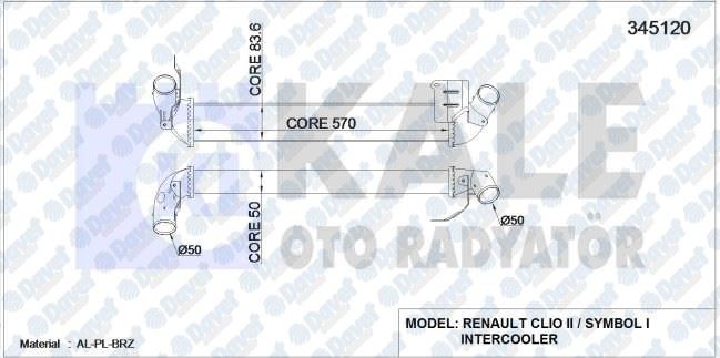 KALE 345120 Turbo Radyatoru (Intercooler) Clio Symbol 01> Clio Ii 04> 1.5 Dci (Al/Pl/Brz)